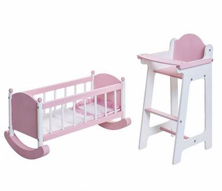 Набор кукольной мебели: стул и люлька, цвет – розовый 